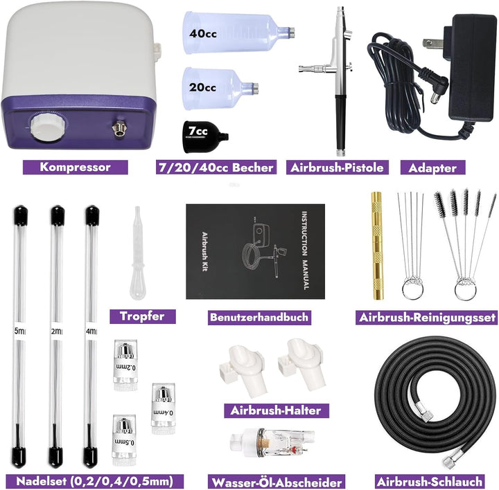 50 PSI Airbrush Set mit tragbarem Kompressor, Dual Action Multi Funktion Airbrush Set mit 0,2/0,4/0,