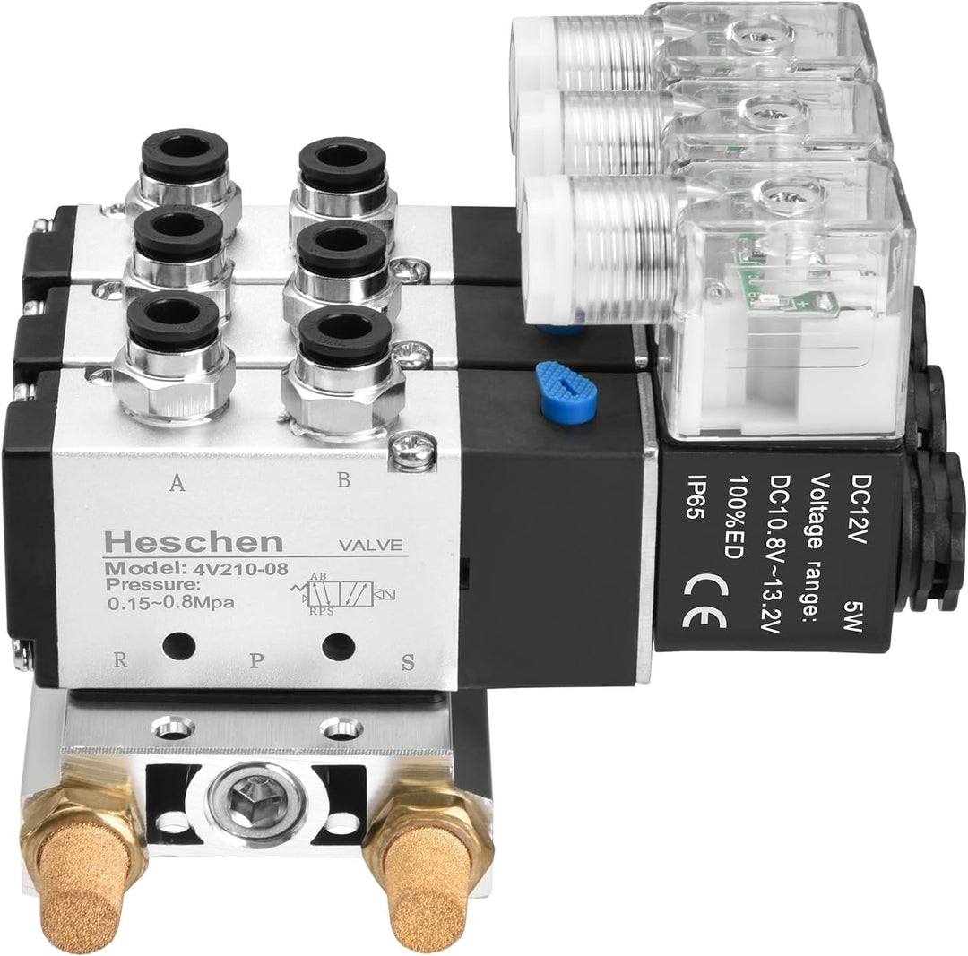 Heschen Elektrisches pneumatisches Dreifach-Magnetventil, 4V210–08, DC12V, PT1/4'', 5-Wege, 2 Positi