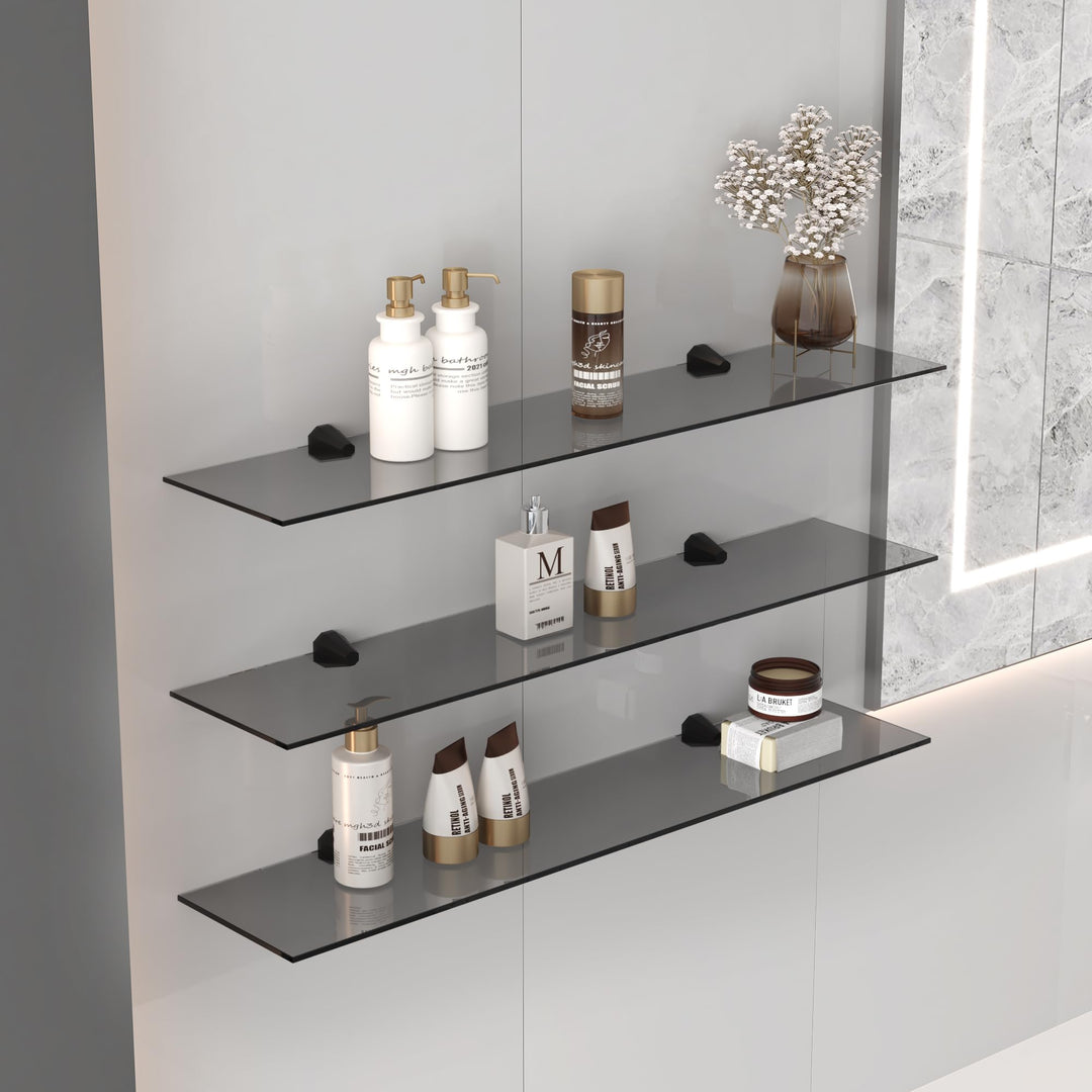 Euro Tische Glas Wandregal Grauglas - 100 cm 100 cm Grau, 100 cm Grau