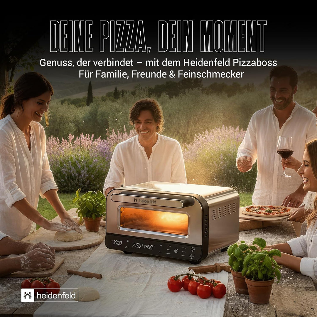 Heidenfeld Pizzaofen | 1850 Watt bis 450°C - Backofen inkl. Pizzastein & Pizzaschieber - Pizzaofen e