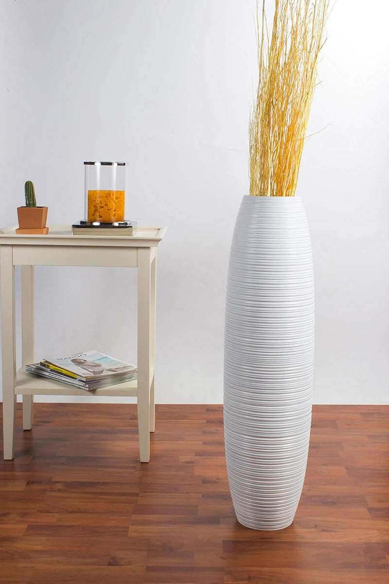 Leewadee Grosse Bodenvase für Dekozweige hohe Standvase Design Holzvase, Holz, 70 cm, Weiss 70 cm We