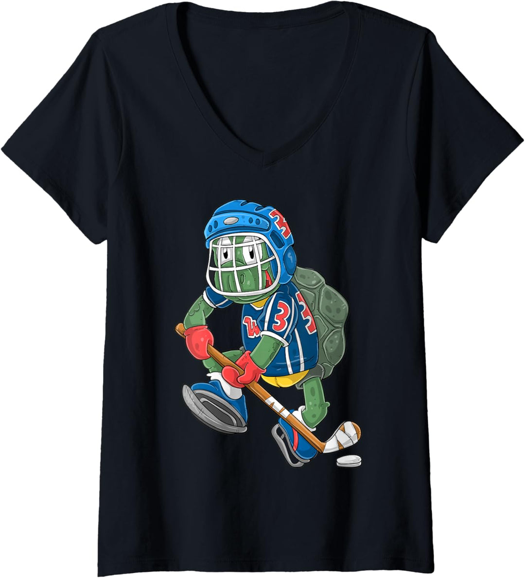 Damen Eishockeyspieler / Eishockey Schildkröte T-Shirt mit V-Ausschnitt