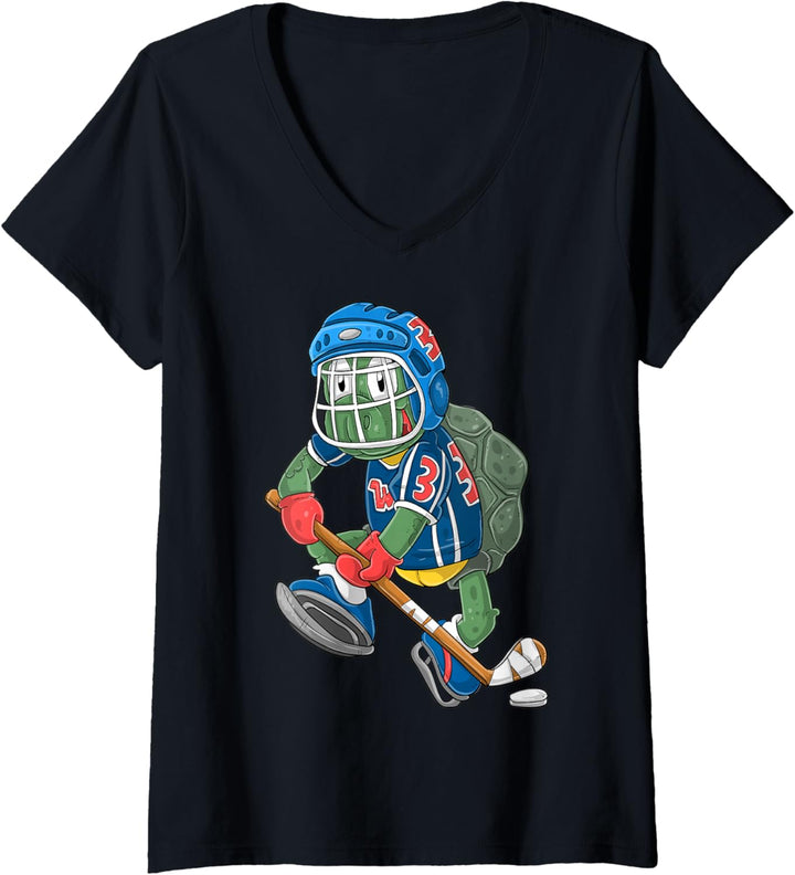 Damen Eishockeyspieler / Eishockey Schildkröte T-Shirt mit V-Ausschnitt