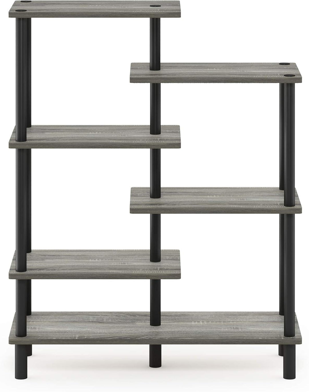 Furinno Akzent-Deko-Regal mit unterschiedlichen Ebenen, holz, Französische Eiche Grau/Schwarz, 29.49