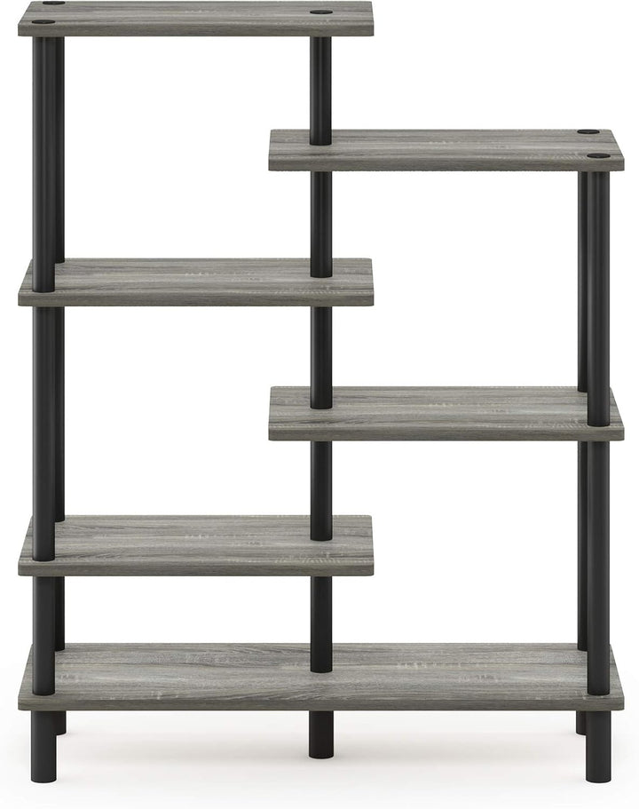 Furinno Akzent-Deko-Regal mit unterschiedlichen Ebenen, holz, Französische Eiche Grau/Schwarz, 29.49