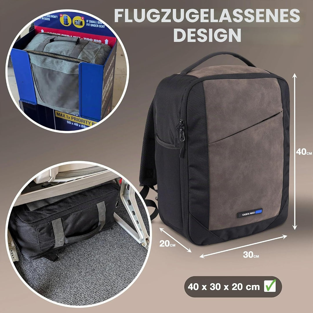 Cabin Max Handgepäck-Rucksack Backpack Reiserucksack Ryanair 40x30x20 24L 40 x 30 x 20cm Schwarz, 40