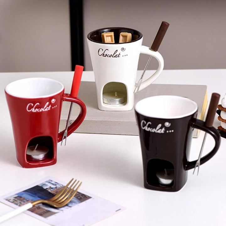 Schokofondue Tasse 200 Ml Keramik Schokoladenfondue Tasse Schoko Fondueset Mit Gabel Und Teelicht Bu