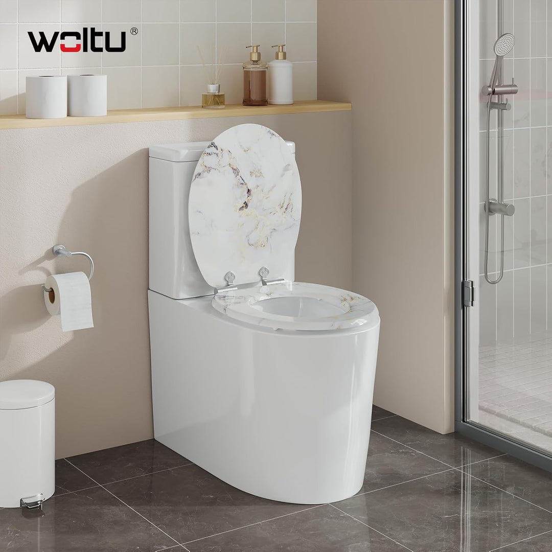 WOLTU Toilettendeckel mit Absenkautomatik Holz, Toilettensitz Klodeckel Klobrille WC Sitz O-Form mit