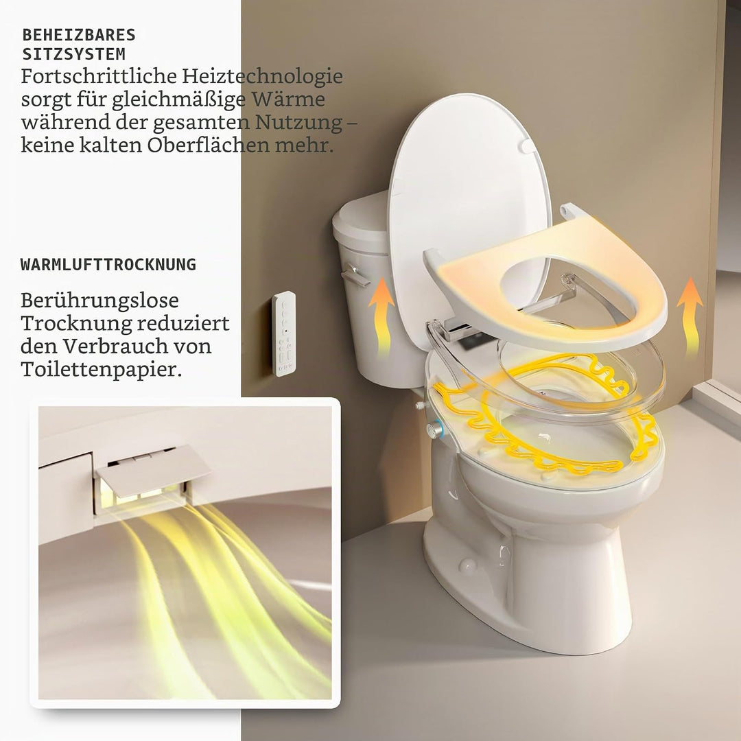 WLJBIDET Bidet Toilettensitz mit Fernbedienung, Elektronisch Beheizbarer Dusch WC Aufsatz mit Einste