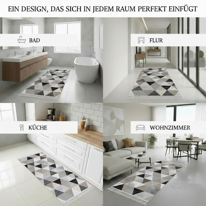 Fashion4Home Teppich Kurzflor - Boho Kelim Teppich, Wohnzimmerteppich, Schlafzimmer und Küchenteppic