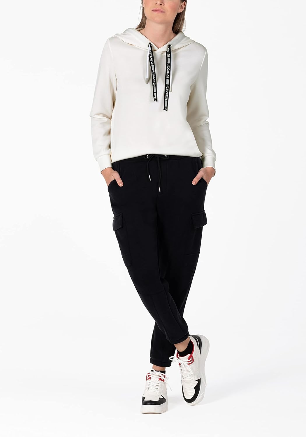 Timezone Damen Fancy Tape Hoodie Kapuzenpullover S Off White, S Off White