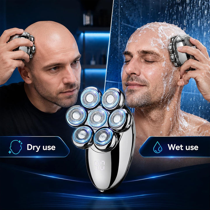 Glatzen Rasierer Herren, 7D Kopfrasierer mit 7 Scherköpfen, Elektrischer Head Shaver Men, Vollständi