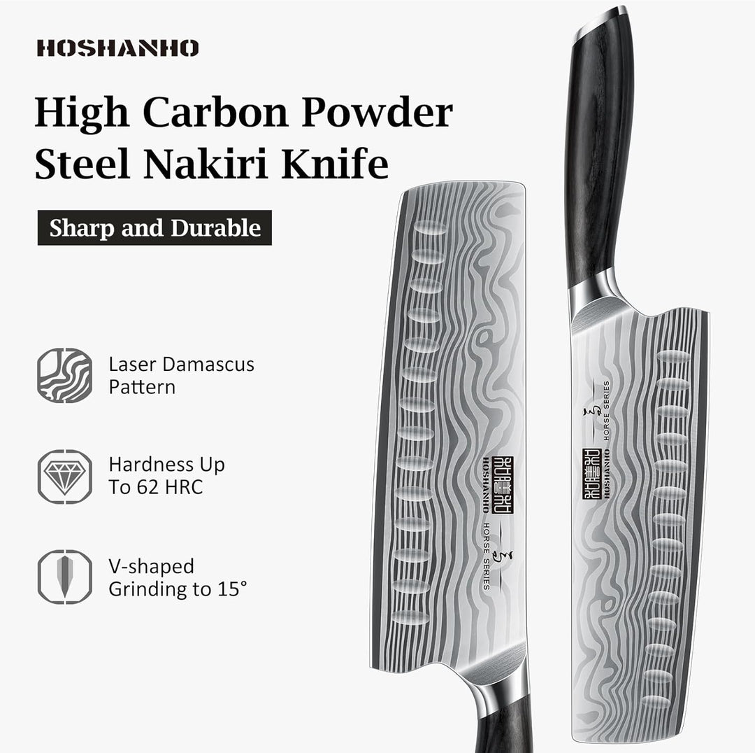 HOSHANHO Kochmesser Japanisches Nakiri Messer, 18 cm Küchenmesser aus Hochwertigem Edelstahl, Extra
