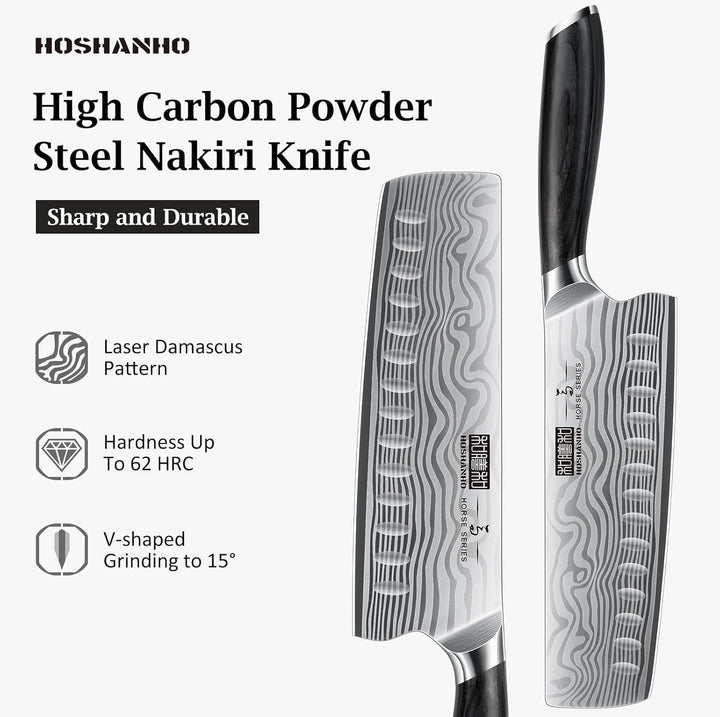 HOSHANHO Kochmesser Japanisches Nakiri Messer, 18 cm Küchenmesser aus Hochwertigem Edelstahl, Extra