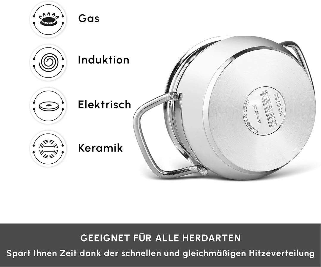 Karaca Emirgan 8-Tlg, Kochgeschirr Set aus Stahl Topfset, Kochgeschirr set, Kochtopfsets, Edelstahl,