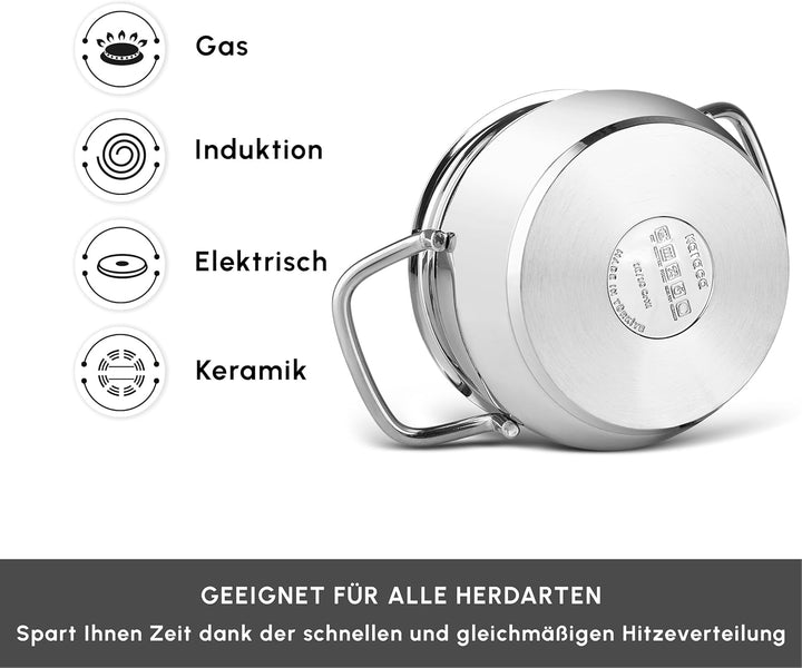 Karaca Emirgan 8-Tlg, Kochgeschirr Set aus Stahl Topfset, Kochgeschirr set, Kochtopfsets, Edelstahl,