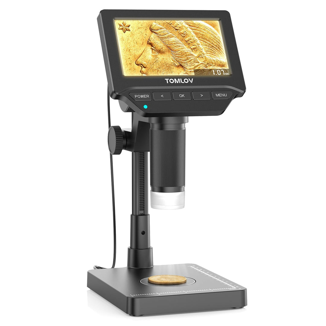 TOMLOV DM4W Mikroskop Digital mit Waage: Münzmikroskop mit 4,3" IPS-Bildschirm, USB Münzlupe mit LED