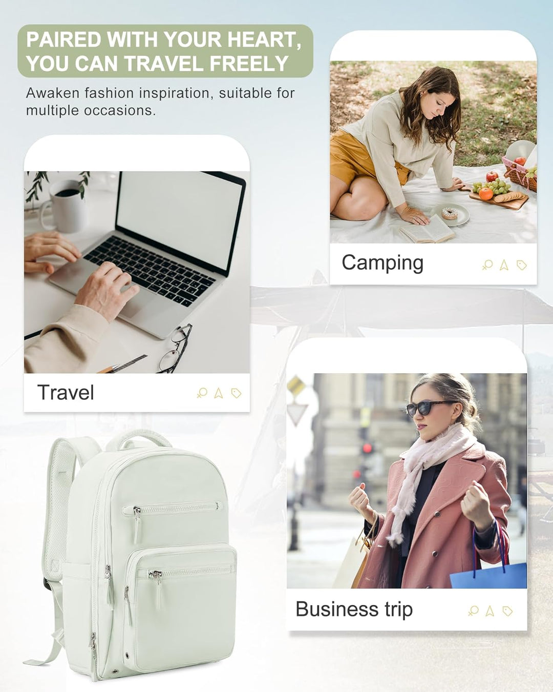winspansy Reiserucksack Rucksack Damen, Weekender Rucksäcke Handgepäck Flugzeug Arbeitsrucksack Wass