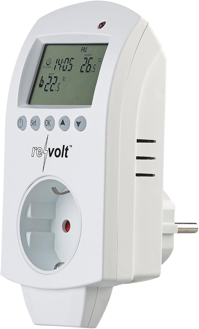 revolt Steckerthermostat: Digitales Steckdosen-Thermostat für Heiz- & Klimageräte, 3.680 Watt (Frost