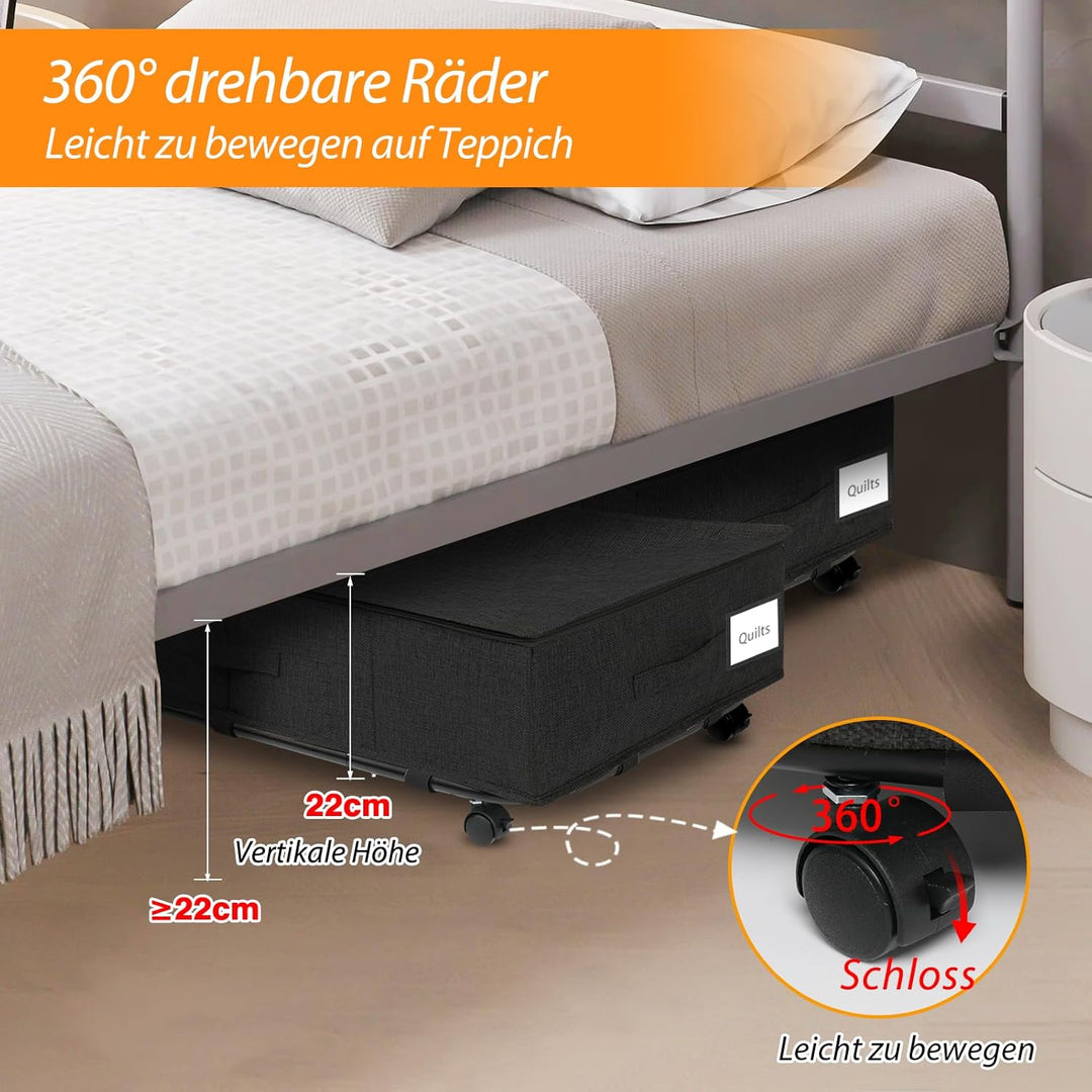 Unterbettkommode gross mit Rollen 360°Drehung, Unterbett Aufbewahrungsbox mit 3 Griffe, Aufbewahrung