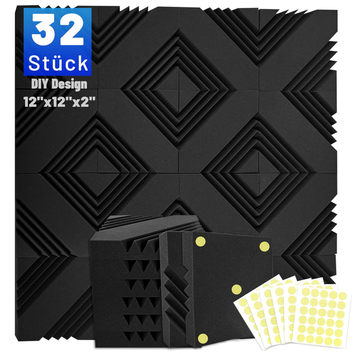 32 Stück Akustikschaumstoff Schalldämmung, 5 X 30 X 30 CM Akustikpaneelemit Aufkleber, Schallschutzp