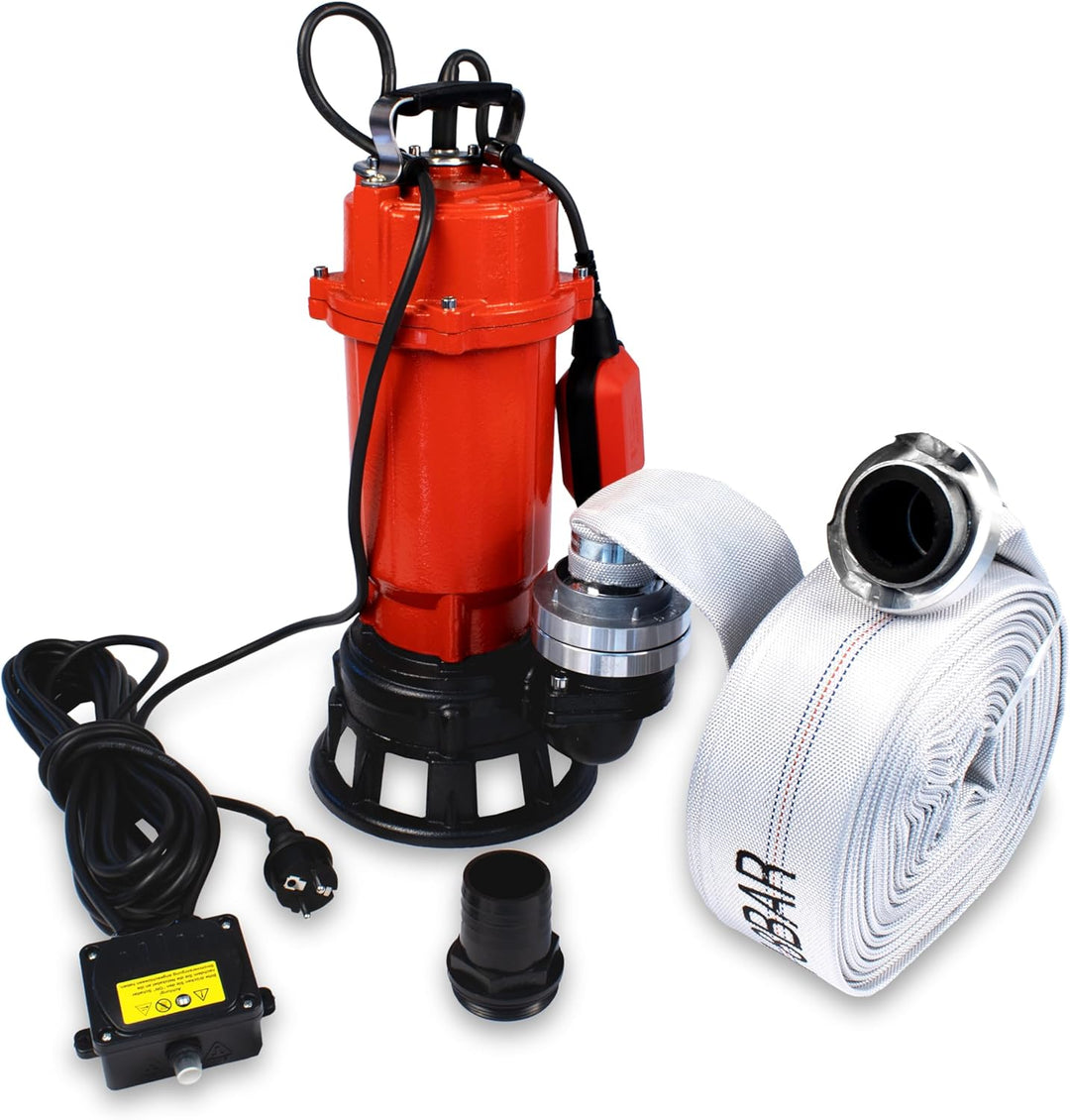 Grafner Profi Fäkalienpumpe 1500 Watt mit Schneidwerk und 30m Schlauch, Schwimmschalter, 15000 l/h,