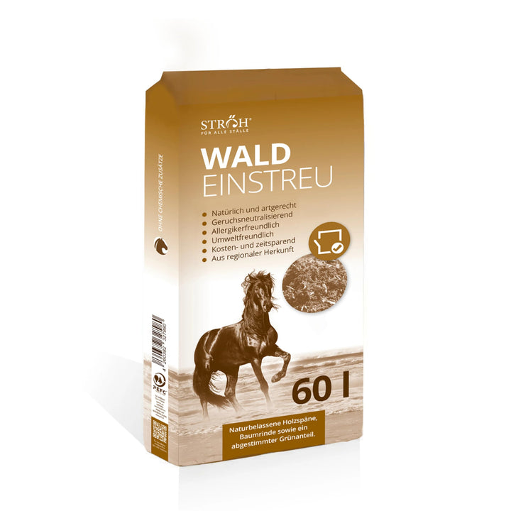 STRÖH Waldeinstreu - Naturbelassene Holzschnitzel - Stall Einstreu - 60L | Staubfrei &amp; geruchsneutra