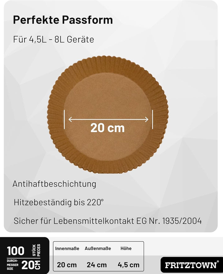 Backpapier für Heissluftfritteuse 4,5L-8L | 300 Blatt 20 cm Rund | Air Fryer Backpapier Pergamentpap
