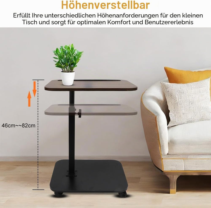 Beistelltisch mit Rollen, 360° Drehbarer Beistelltisch C Form und Höhenverstellbar Sofatisch, Coucht