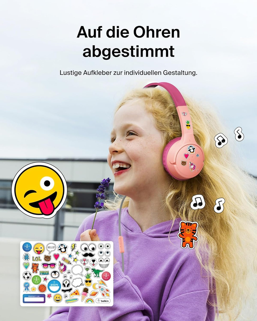 Belkin SoundForm Kopfhörer Kinder mit Kabel, USB-C auf 3,5-mm-Klinken Dongle, integriertes Mikrofon,