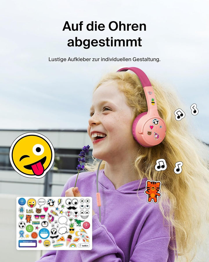 Belkin SoundForm Kopfhörer Kinder mit Kabel, USB-C auf 3,5-mm-Klinken Dongle, integriertes Mikrofon,
