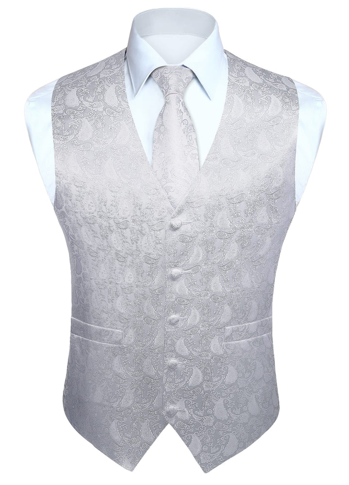 HISDERN Herren Weste Paisley Floral Jacquard Krawatte Einstecktuch Taschentuch Weste Anzug Set XXL W