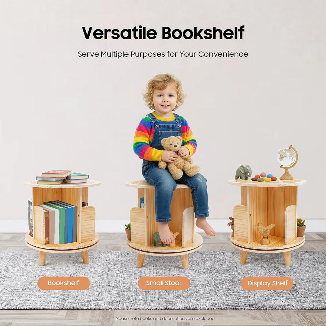 GramStudio Drehregal Bücherregal, Holzfarbe Regal 4 Fächer Multifunktionales Bücherregal, offenes De
