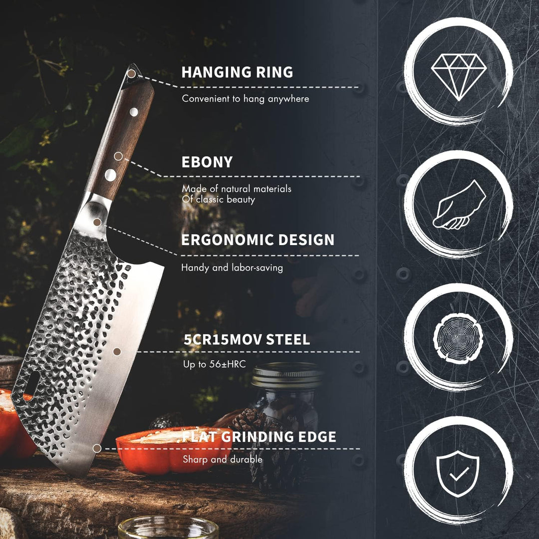 FANTECK Handgemacht Geschmiedet Küchenmesser Hackmesser 20cm Chinesisches Kochmesser Forged Stahl Ha