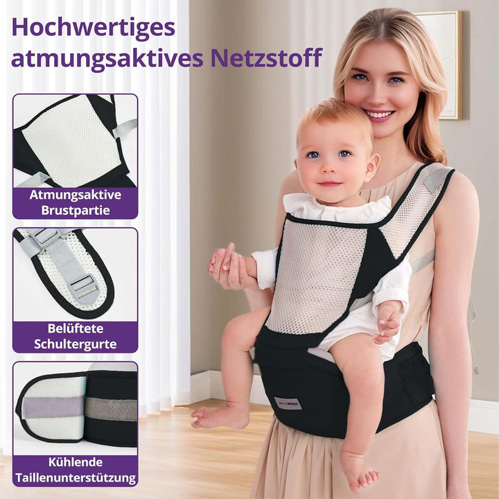 Ergonomische Babytrage mit Verstellbarem Gurt - 6-in-1 Neugeborenen-Kleinkind-Tragetuch, Atmungsakti