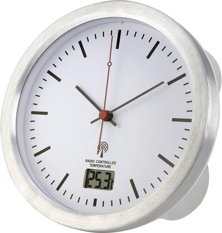 Renkforce E1003R Funk Wanduhr 17 cm x 6 cm Silber Badezimmer-/Feuchtraum geeignet