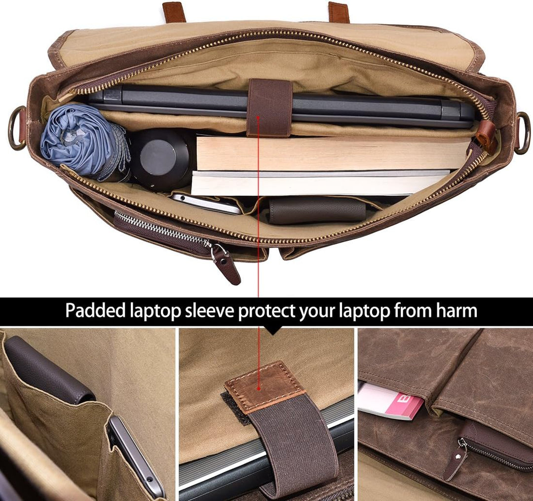 NEWHEY Herren Umhängetaschen Aktentasche Laptoptasche Wasserdichte Canvas Gross Arbeitstasche Messen
