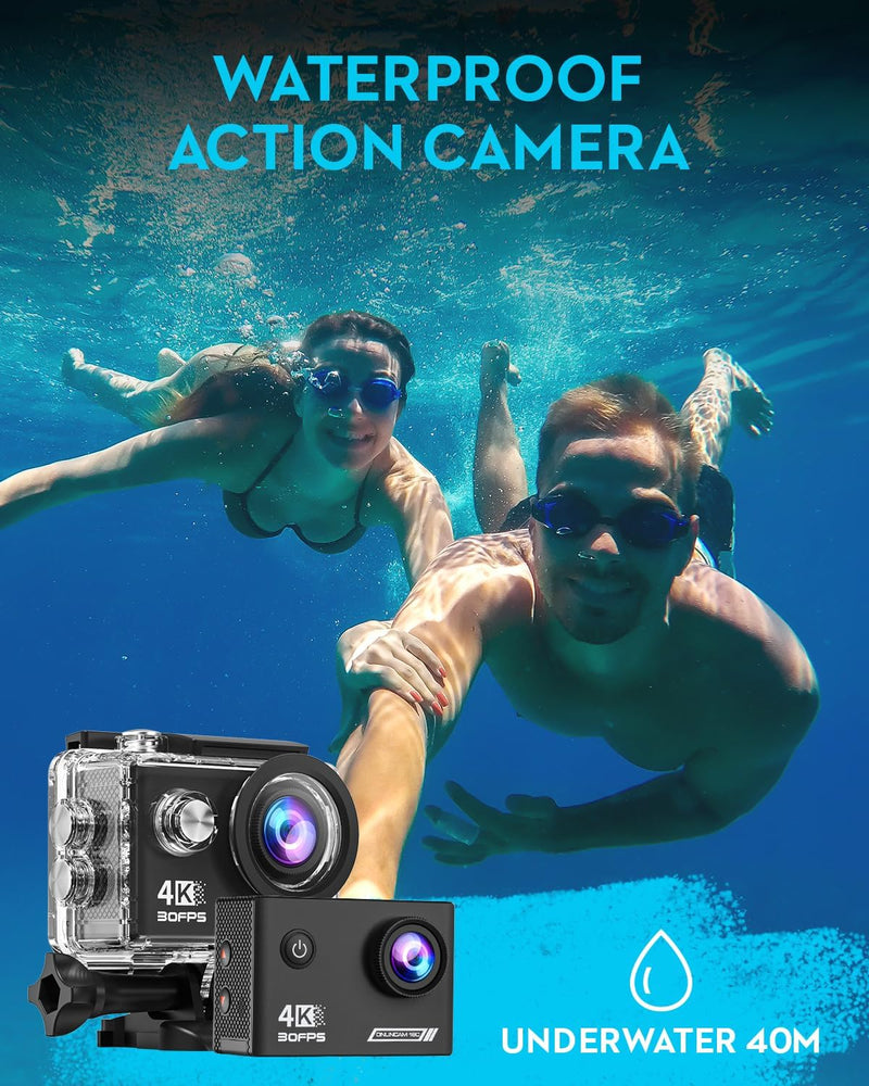 TIMNUT Action Cam 4K30fps, Unterwasserkamera WiFi Kamera,20MP HD 170°FOV mit EIS Helmkamera, 40m/131