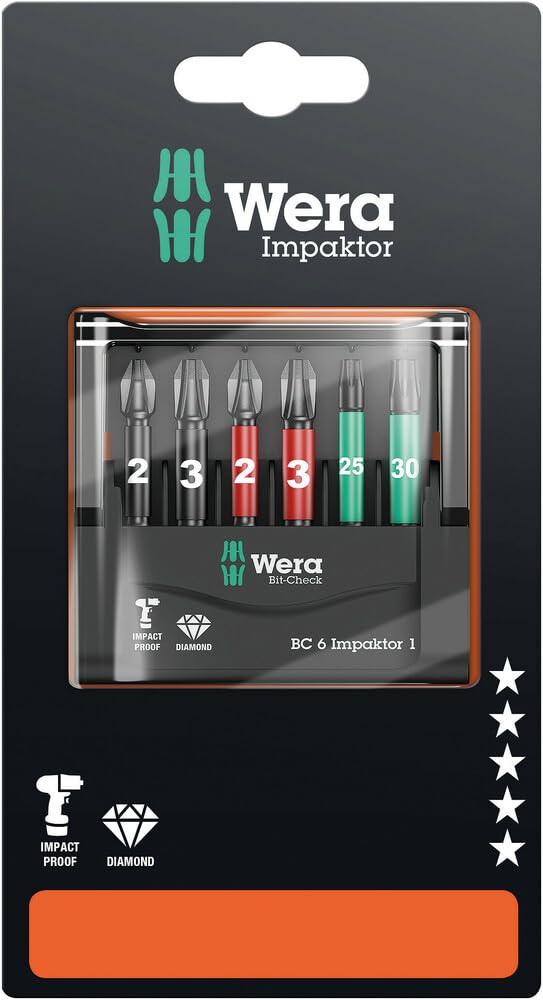 Wera Bit-Sortiment, Bit-Check 6 Impaktor 1 SB, 6-teilig, Wera 05073890001, Bit-Check 6 Impaktor 1 SB