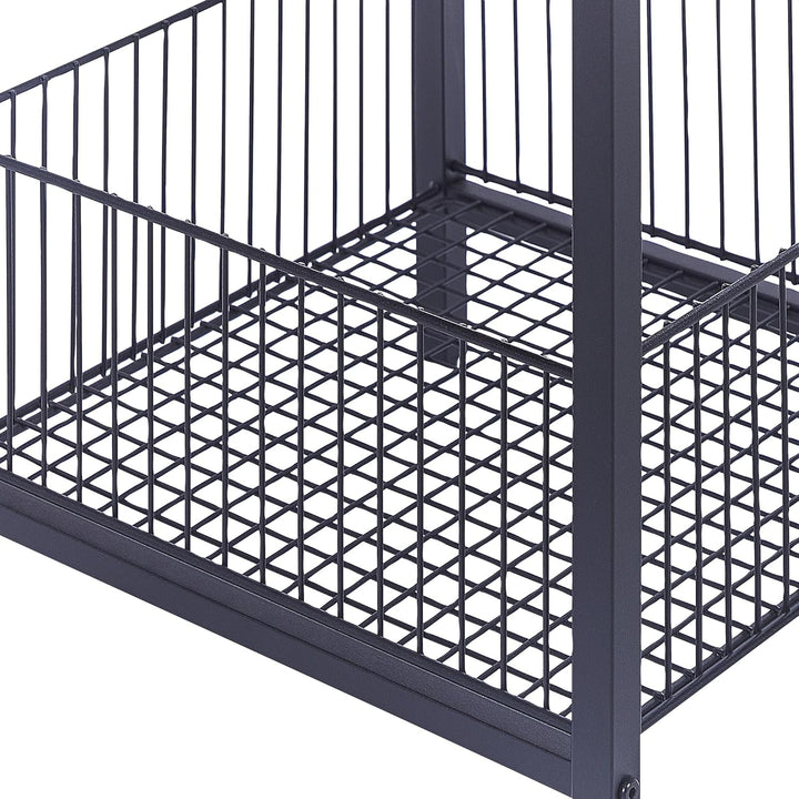 Beistelltisch dunkler Holzfarbton / schwarz Metallbeine mit Drahtkorb Bruni