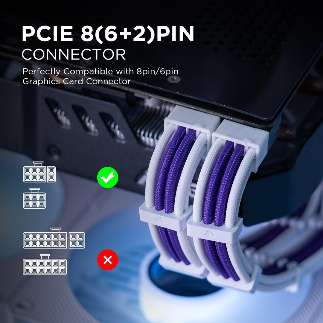 AsiaHorse 16AWG PSU Kabelverlängerung, Sleeved Cable Kit für GPU/CPU,Netzteil Cable Extensions mit K