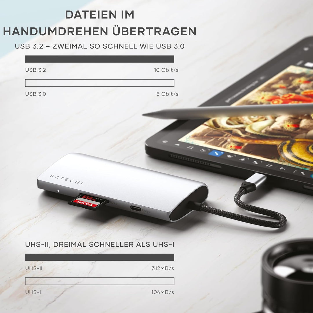 SATECHI 8-in-1 USB-C Hub V3 mit Ethernet, 85 W PD-Ladefunktion, 8K HDMI, 4 USB-C Portsmit 10 Gbit/s,