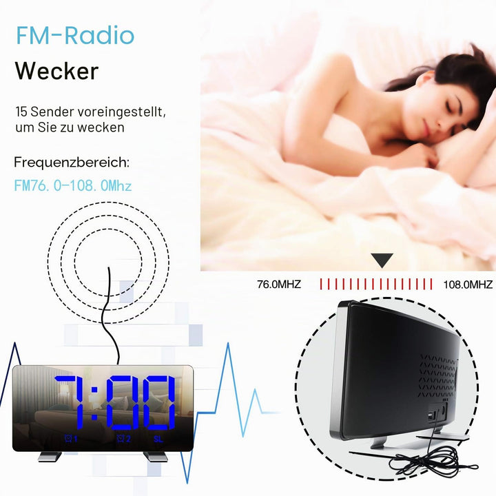 Lancoon Digitaler Radiowecker für das Schlafzimmer Einstellbare Helligkeit und Lautstärke Schlummern