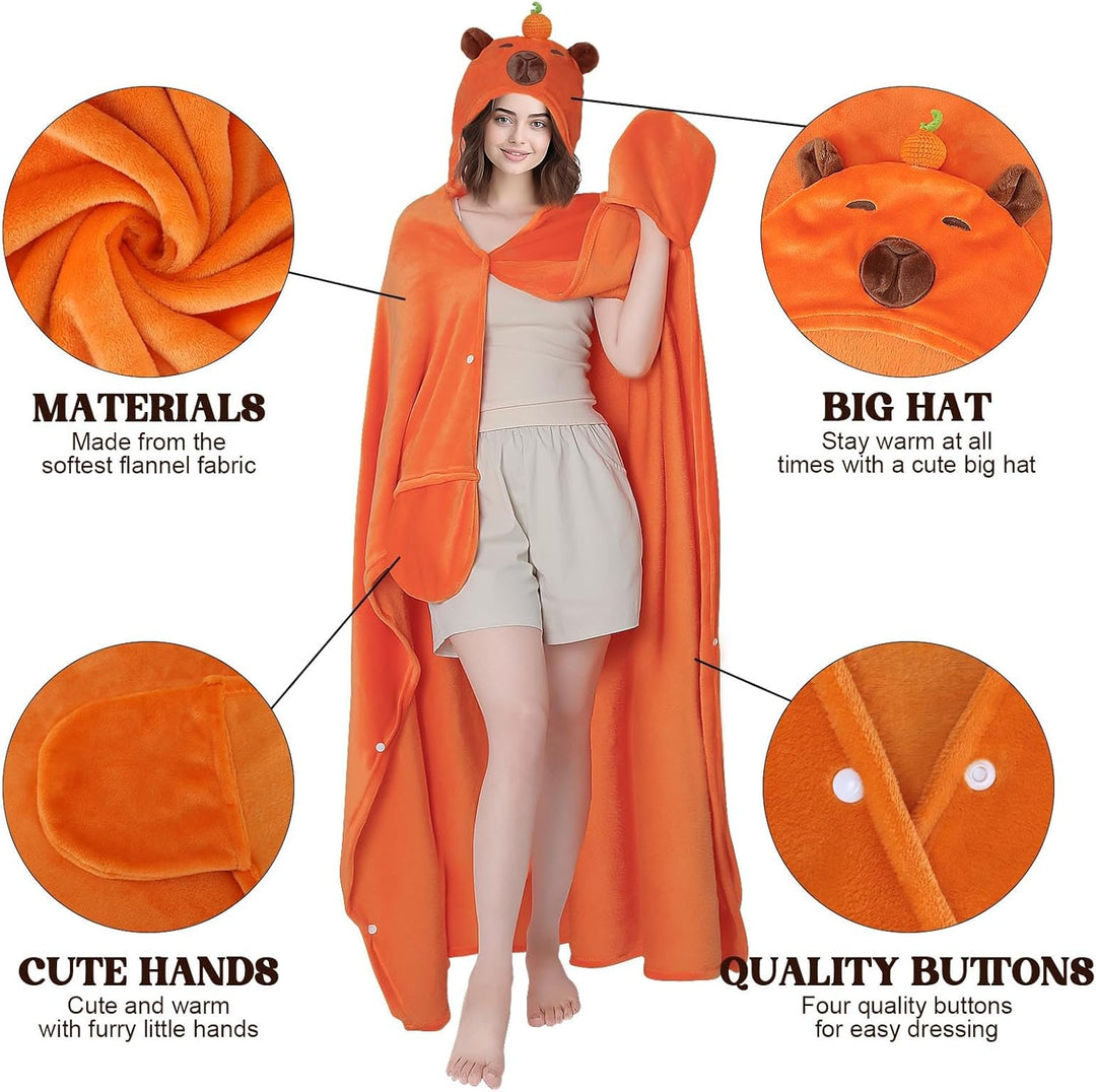 MSISILY Tragbare Decke Hoodie Kuscheldecke Mit Ärmeln, Decke Zum Anziehen Grosse Capybara Decke Gesc