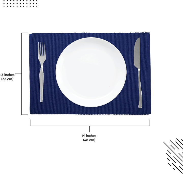Encasa XO Platzsets Esstisch Set von 6 | Solide blau | Fein gerippte Baumwoll-Tischunterlage | Gröss