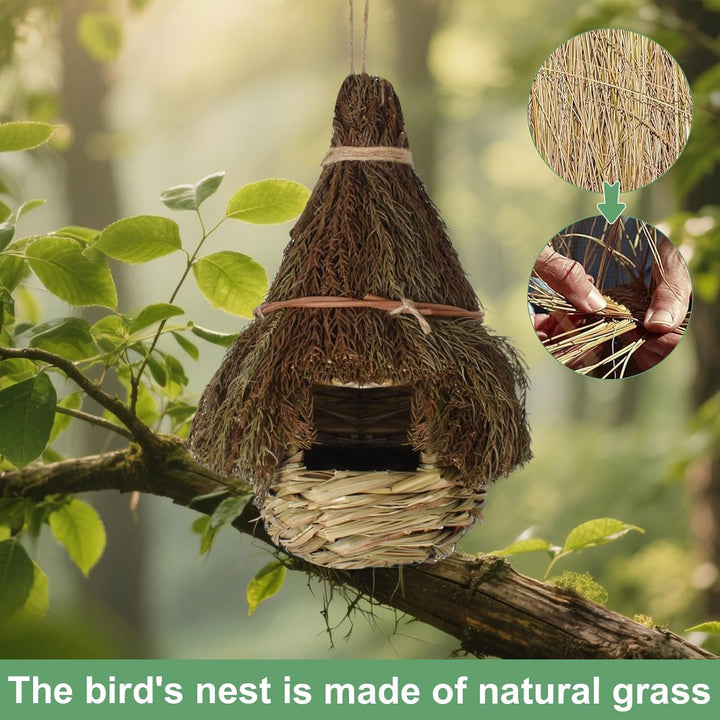 2 Stück Handgewebte Gras Vogelnester, Hängendes Vogelhaus, Vogelnest Hausgarten, Nisttaschen für Vög