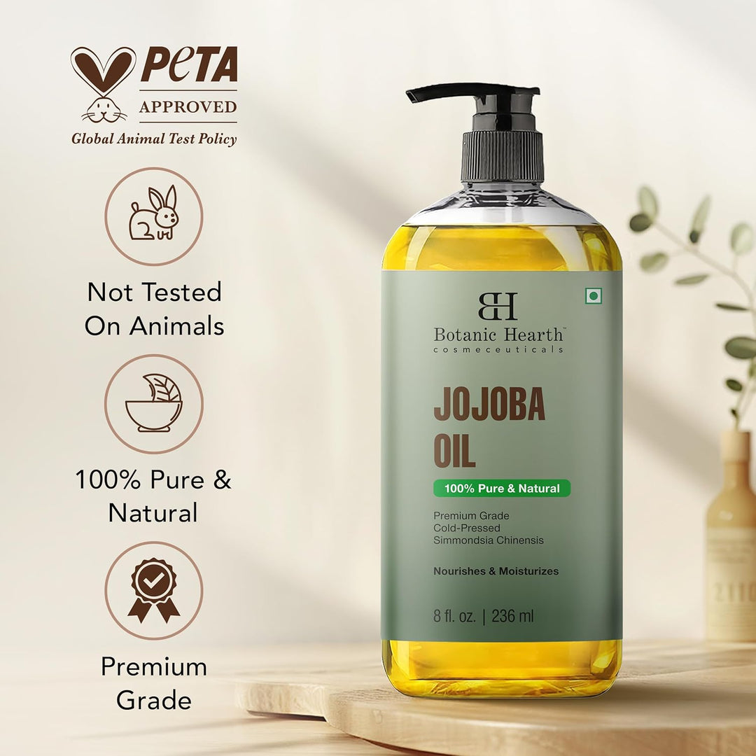 Botanic Hearth Jojobaöl -100% rein, kaltgepresst & hexanfrei, für Haut-, Haar- & Nagelpflege -236ml