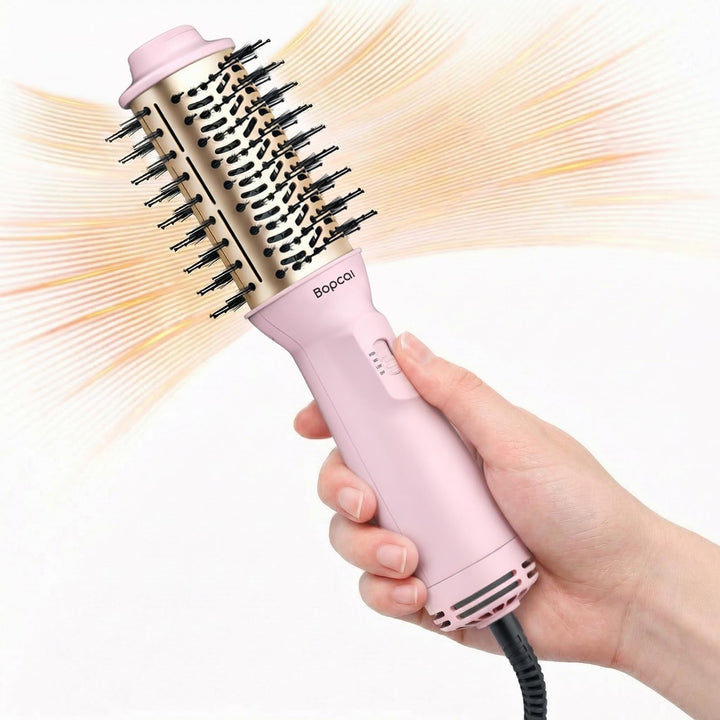 Bopcal Mini Warmluftbürste 4-in-1, Ionen Föhnbürste für Volumen & Glatte Haare, Tragbare Heissluftbü