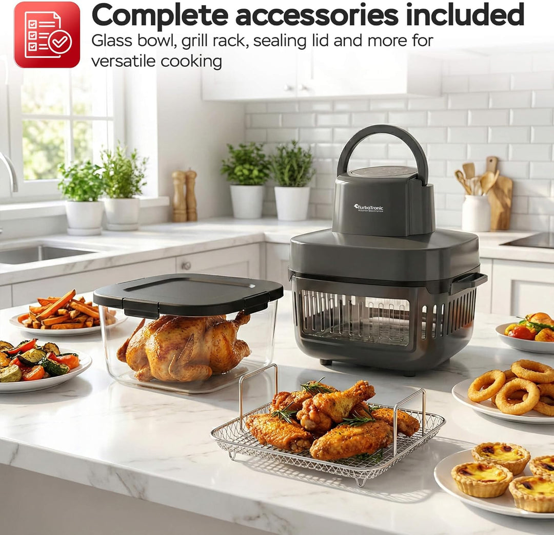 TurboTronic Heissluftfritteuse 6 L - AFG6-1600 W Glas Airfryer – Digitale Heissluft Fritteuse 50–180