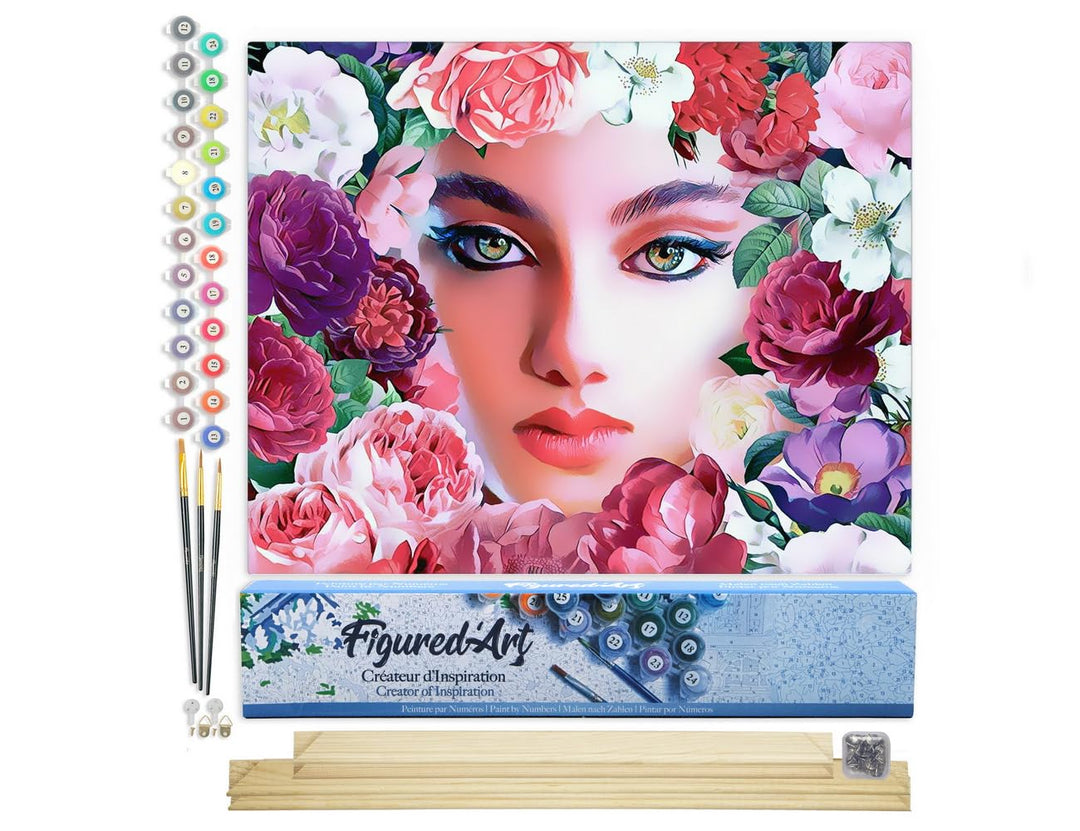 Figured'Art Malen Nach Zahlen Erwachsene Mit Rahmen Gesicht und Blumen - Paint by Numbers Basteln DI
